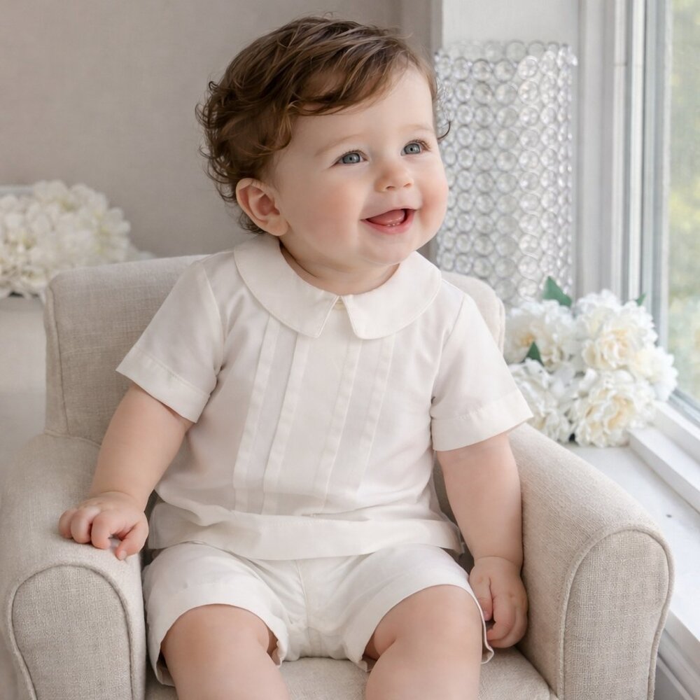 Strasburg Heirloom 100% Cotton Boy's Dressy Short Set Ivory 3/6 Months NEW